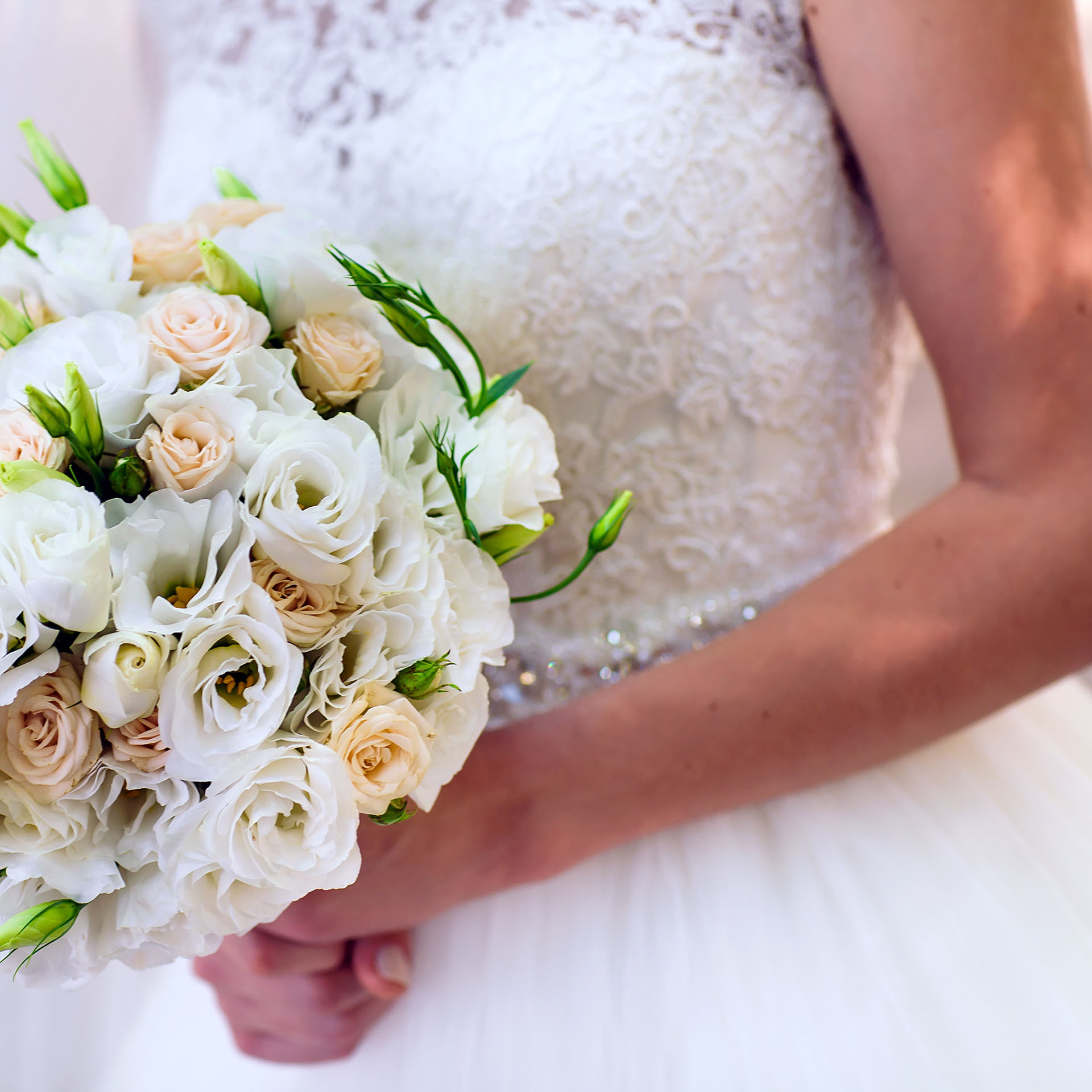 weddings, bride with white flowers